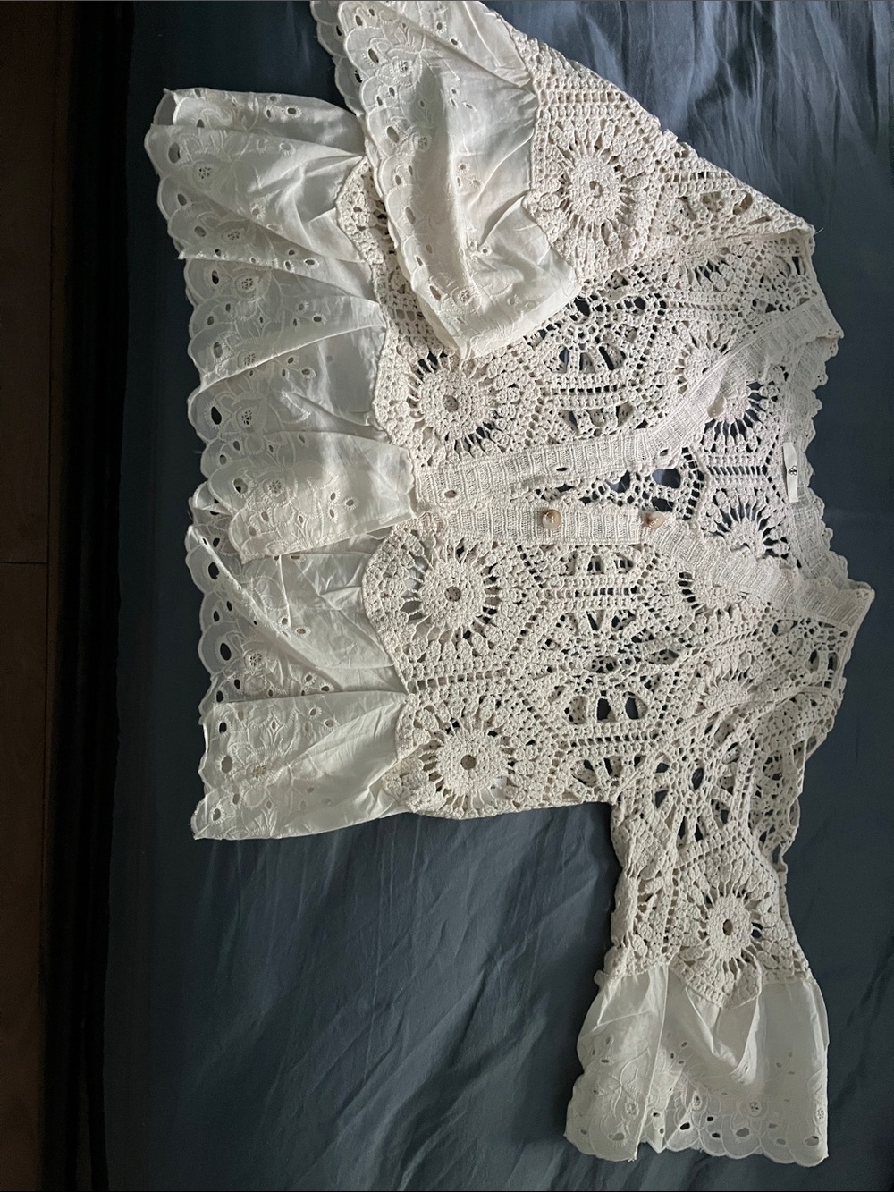 White Crocheted Lace Peasant Blouse